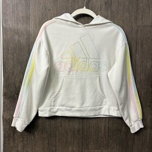 Adidas Cropped Hoodie Sweatshirt | Pastel Stripe Sleeves | Loose Fit